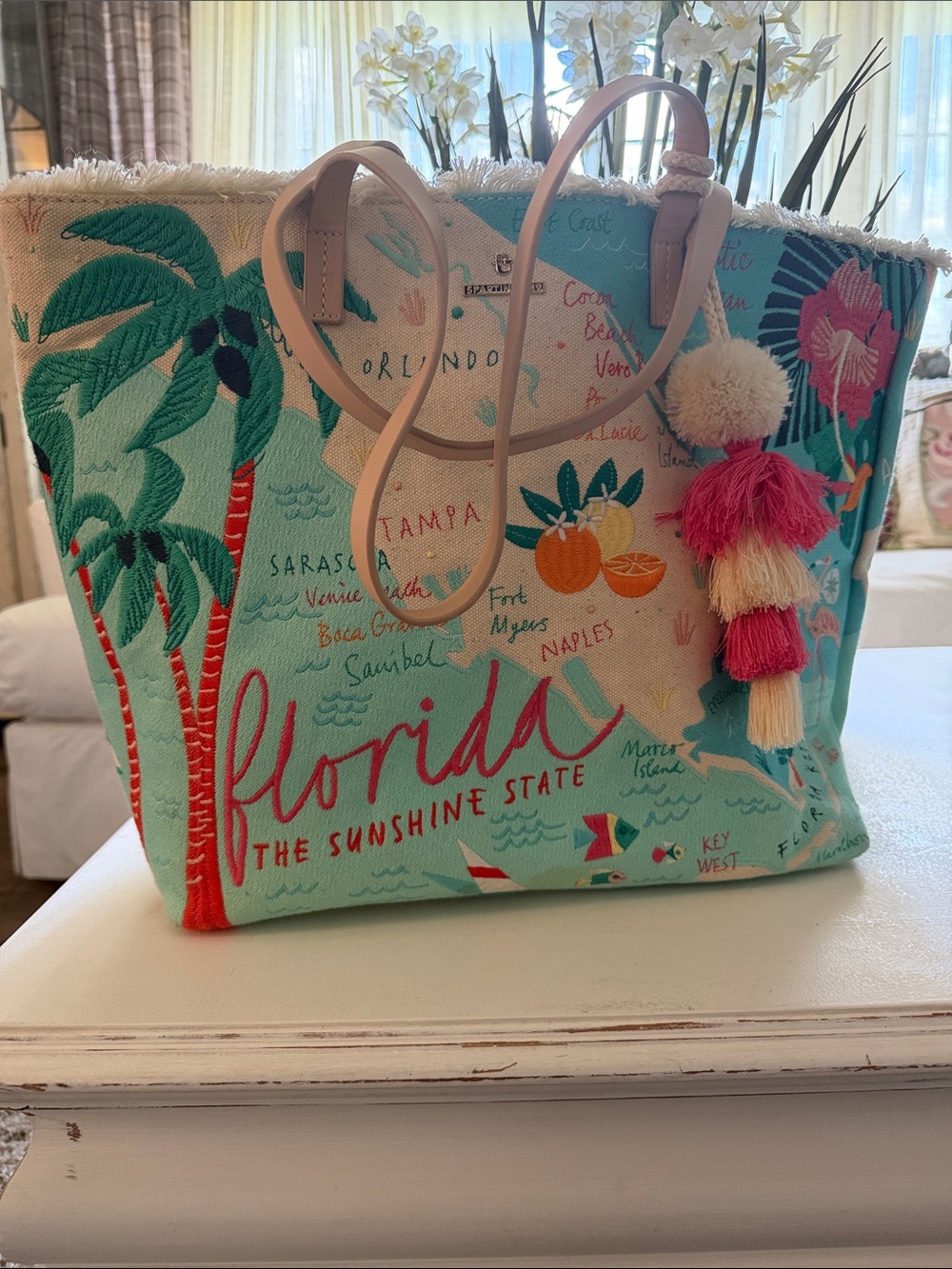 Spartina 449 Florida Tote - Teal, Pink & Cream